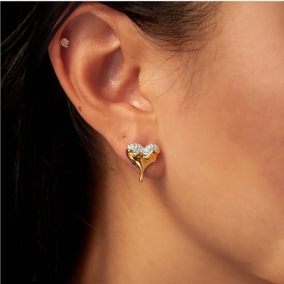 Marie June Dripping Ear Pave Gold Stud Earrings, NWOT - Picture 2 of 5